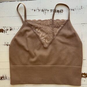 Bozzolo tan lace crop top